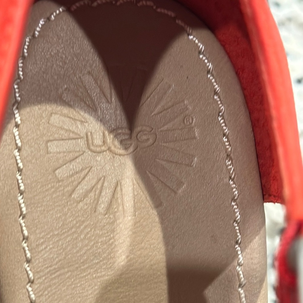 UGG Red Wedge Sandals with Open-Toe Design and Adjustable Ankle Strap - Picture 5 of 10